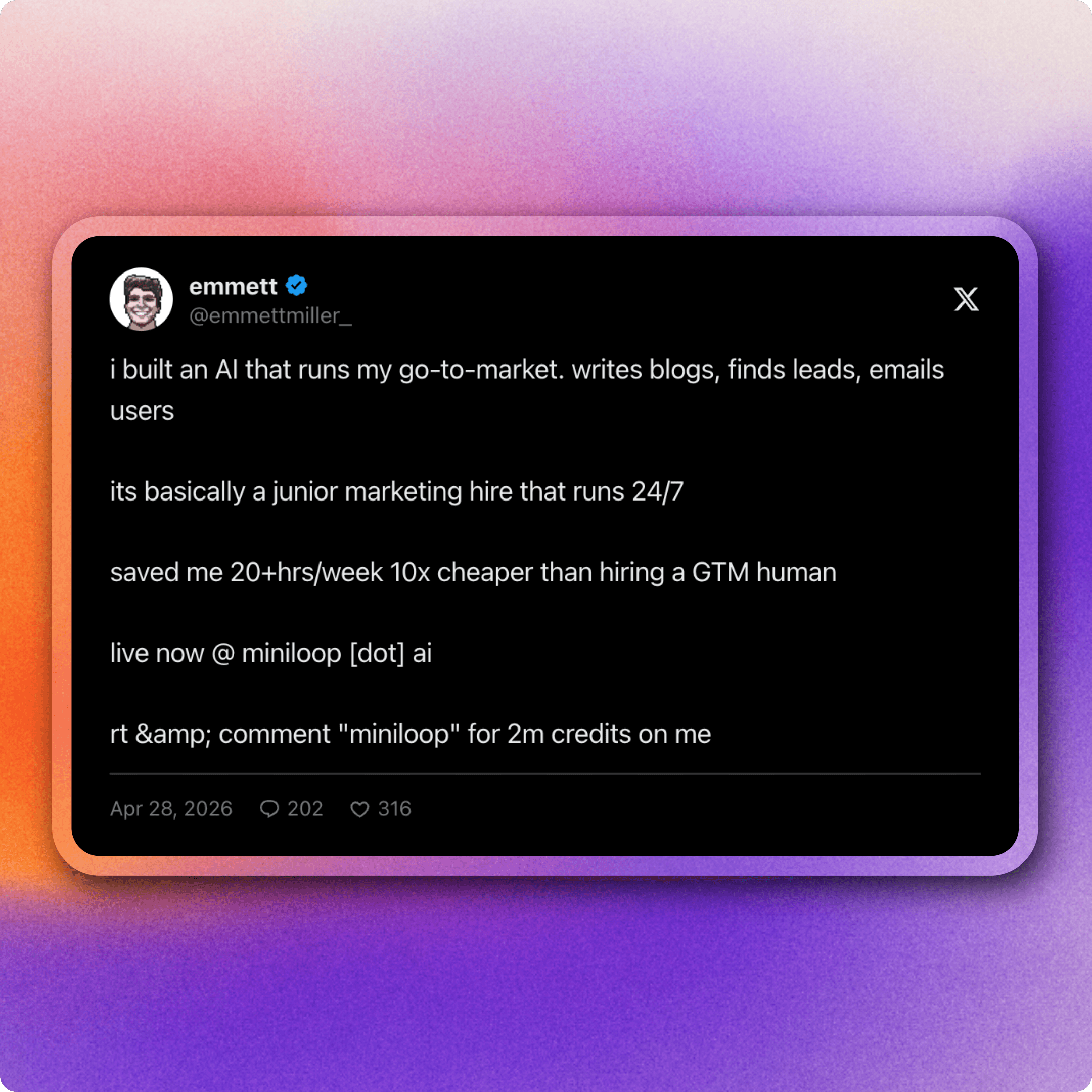 Miniloop AI goes live post screenshot