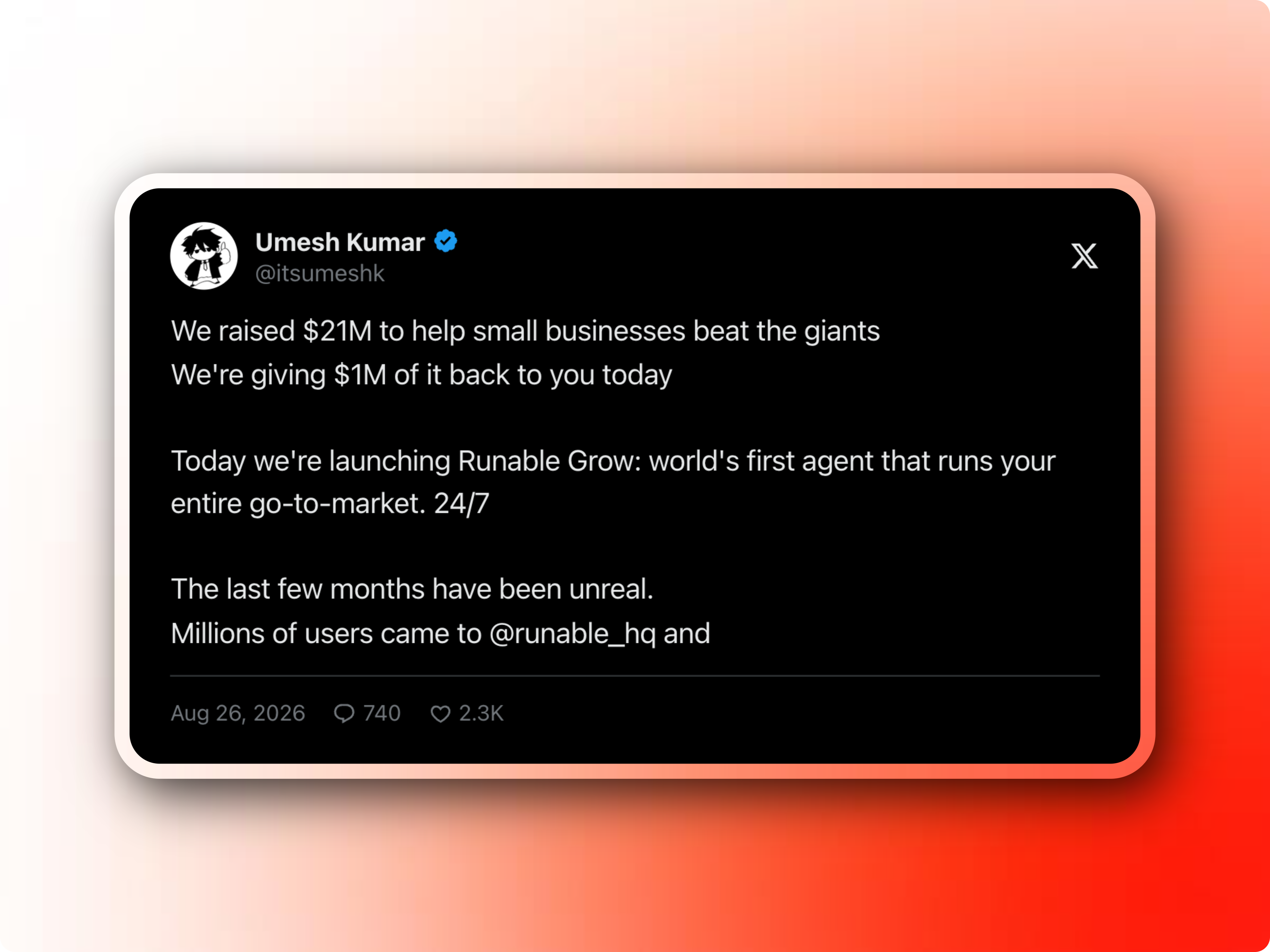 Runable Grow launches to 2.2M+ views post screenshot